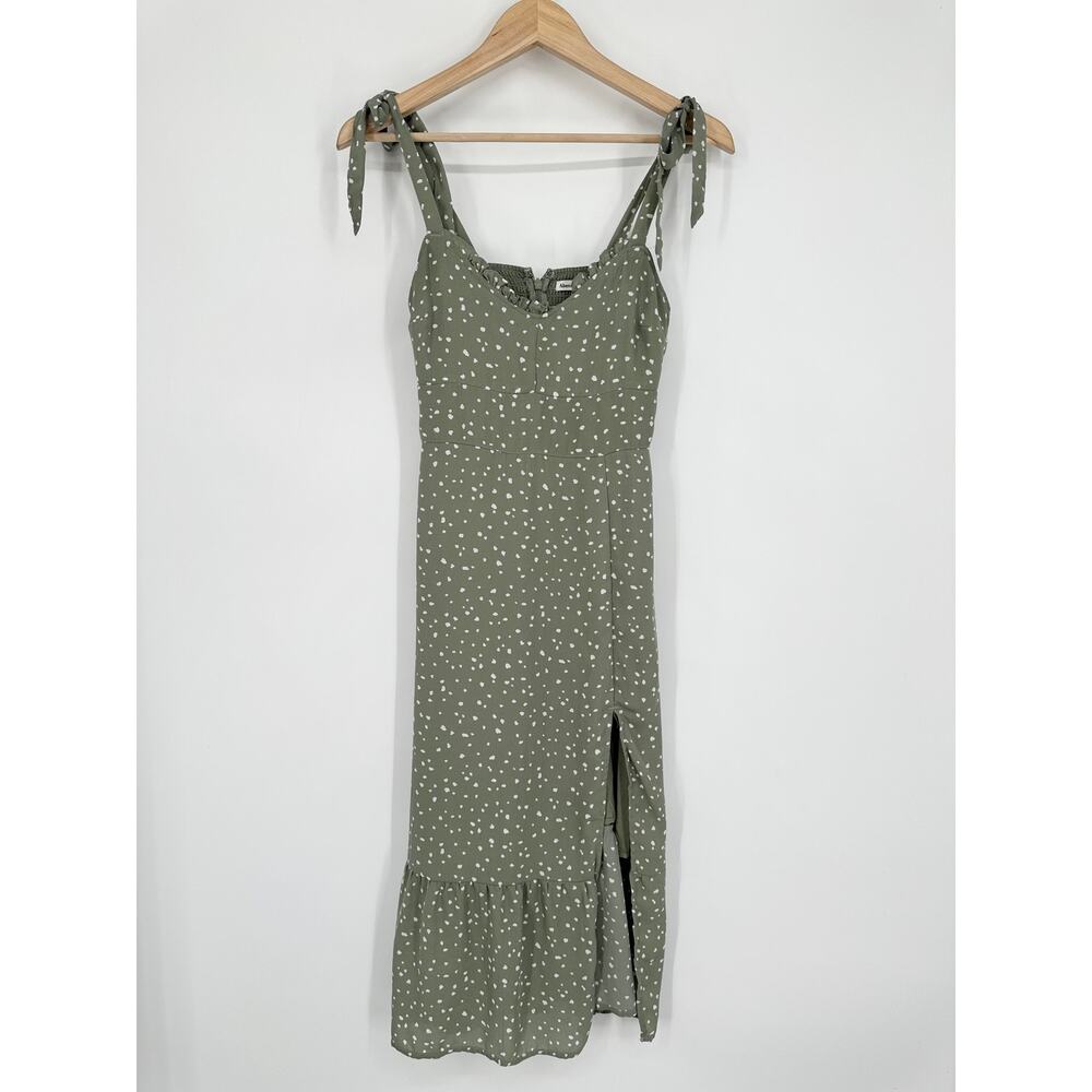 Abercrombie & Fitch Polka Dot Tie Strap Midi Dress Sweetheart Ruffle Side Slit - Picture 3 of 10